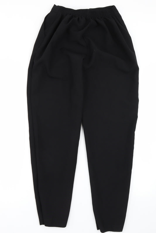 Front view of Preworn women’s black trousers, size UK 16, 27-inch leg