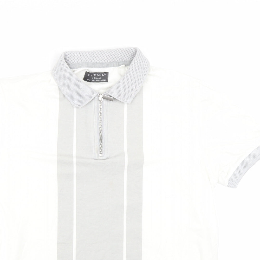 Primark Mens White Striped   Polo Size XS