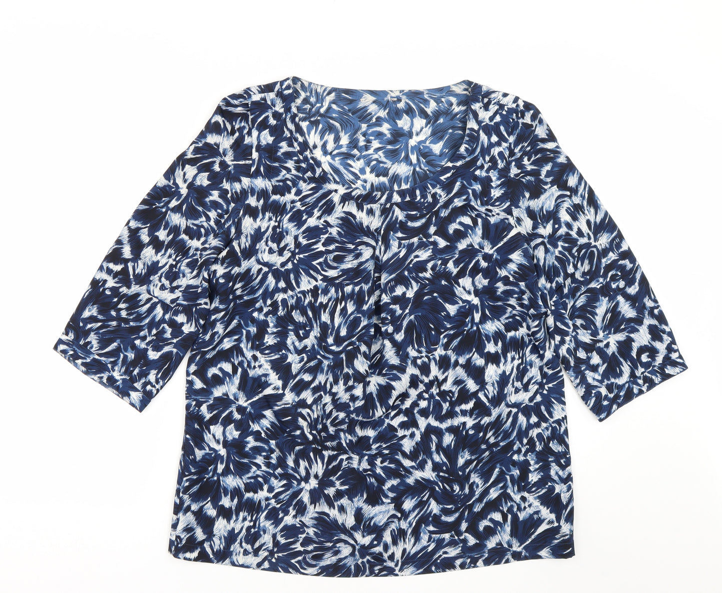 Preworn Womens Blue Floral  Basic Blouse Size 16