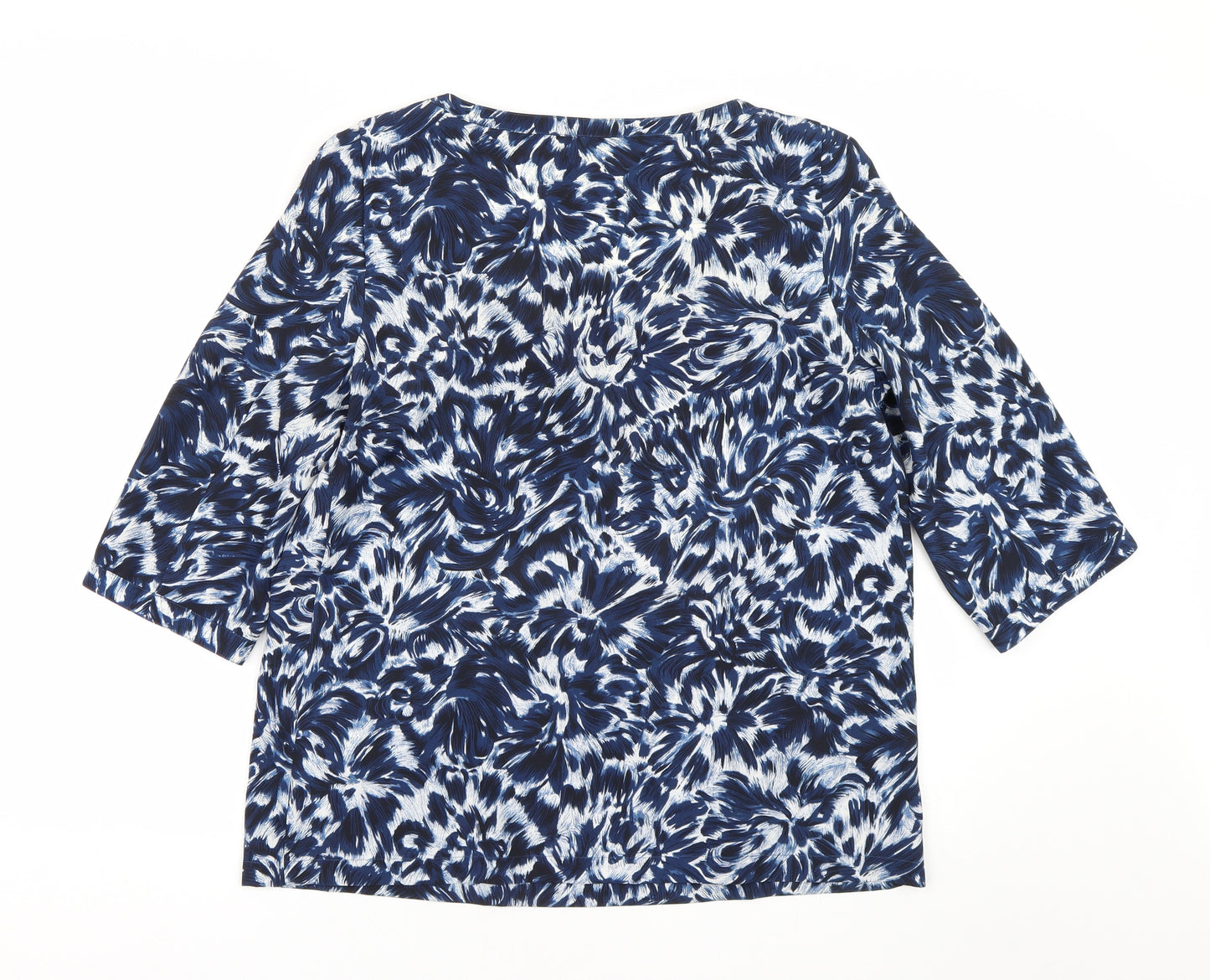 Preworn Womens Blue Floral  Basic Blouse Size 16