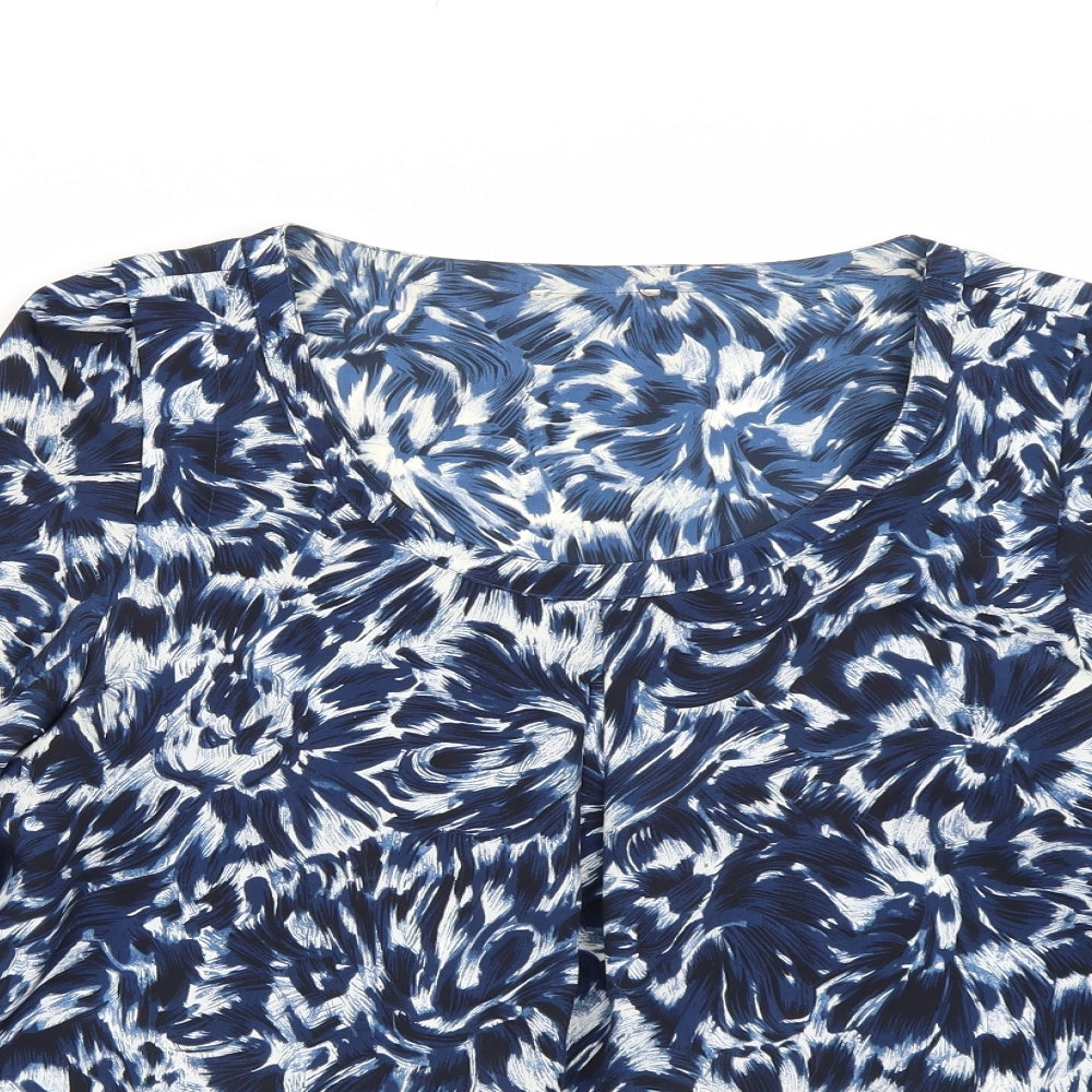 Preworn Womens Blue Floral  Basic Blouse Size 16