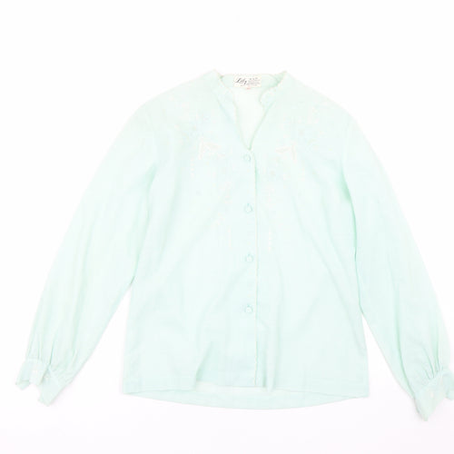 Lily Womens Green Floral  Basic Blouse Size 14