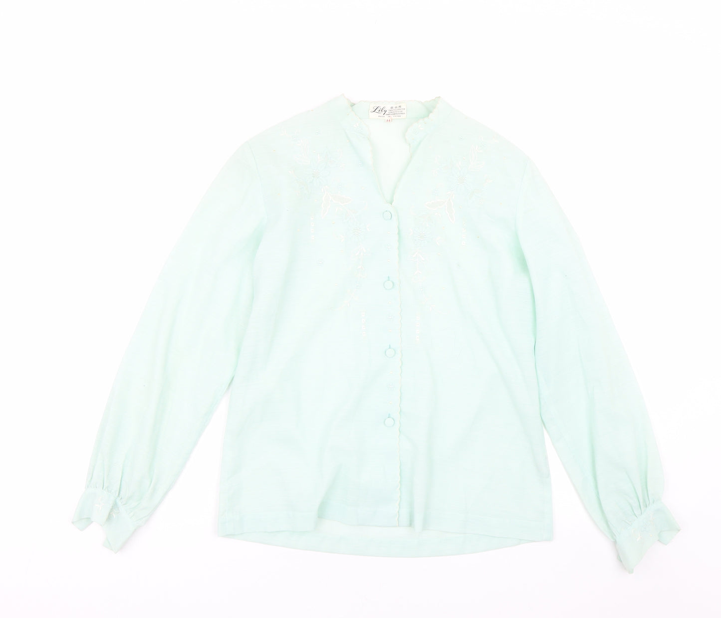 Lily Womens Green Floral  Basic Blouse Size 14
