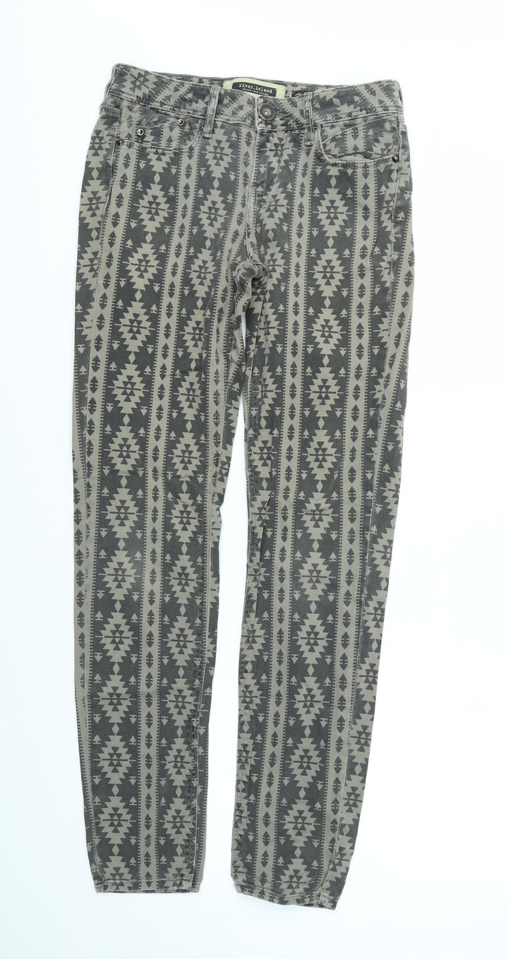River Island Womens Brown Geometric Straight Jeans Size 8 L31 in