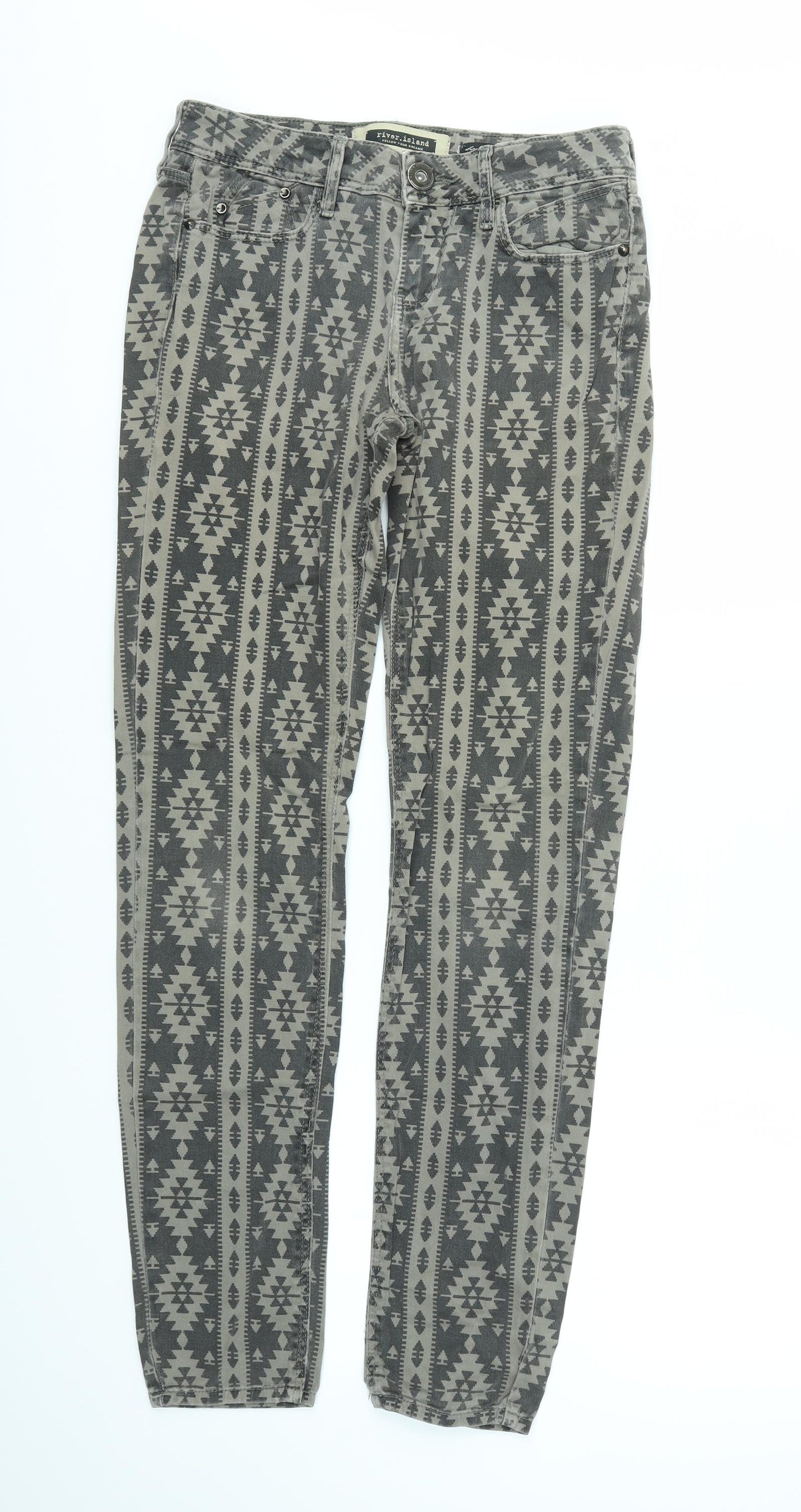 River Island Womens Brown Geometric  Straight Jeans Size 8 L31 in
