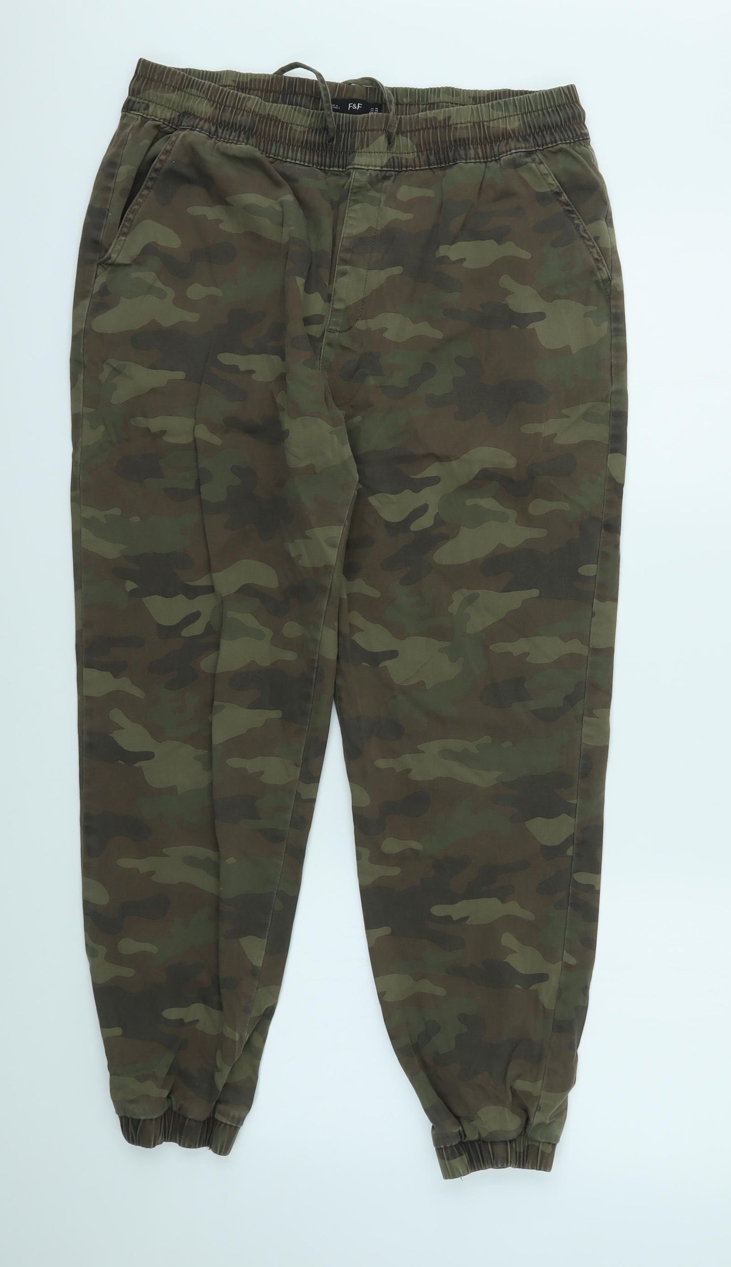 F&F Womens Green Camouflage  Jogger Trousers Size 14 L27 in - stretch waistband