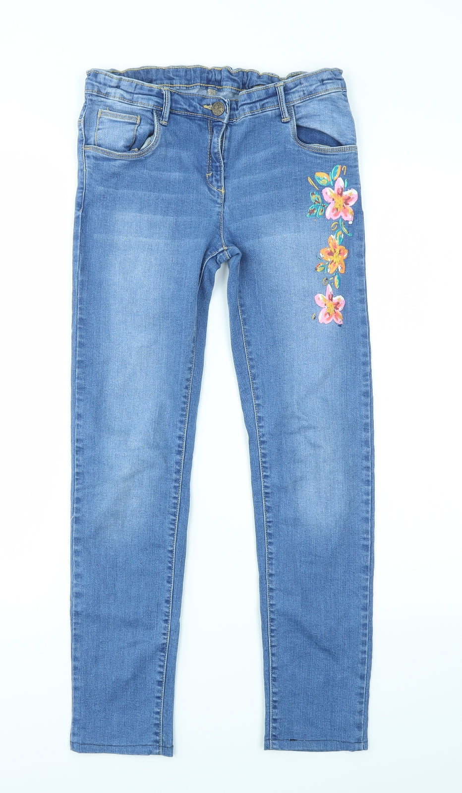 Nutmeg Girls Blue Floral  Straight Jeans Size 12-13 Years
