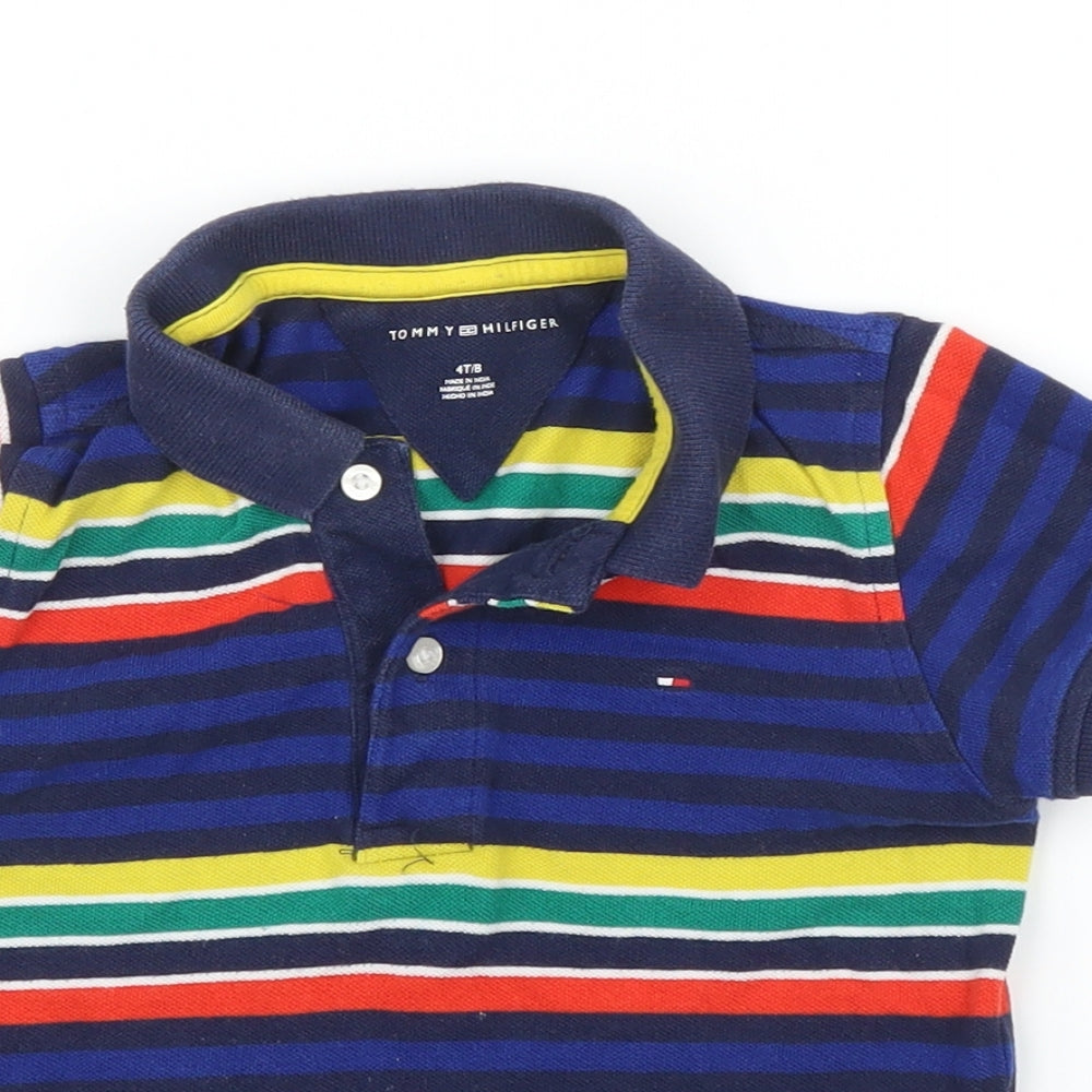 Tommy Hilfiger Boys Blue Striped  Basic Polo Size 4 Years