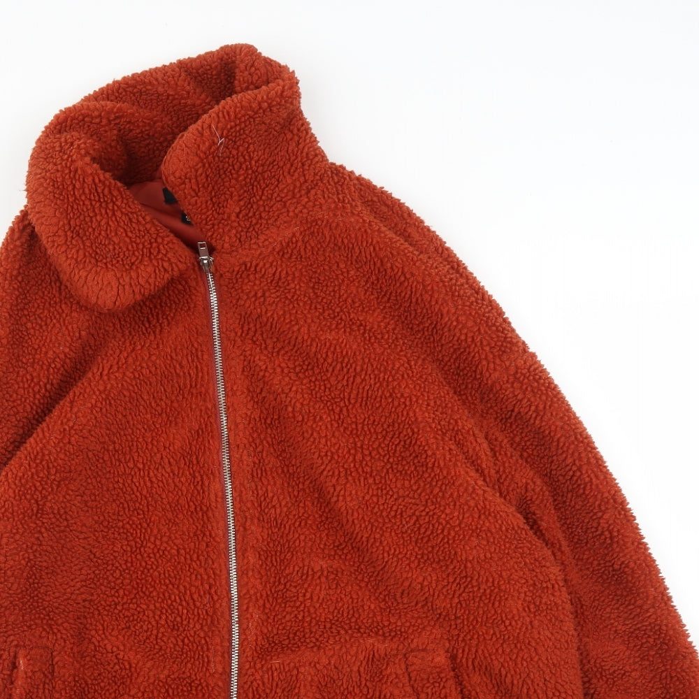 New Look Womens Orange  Fleece Overcoat Coatigan Size 12