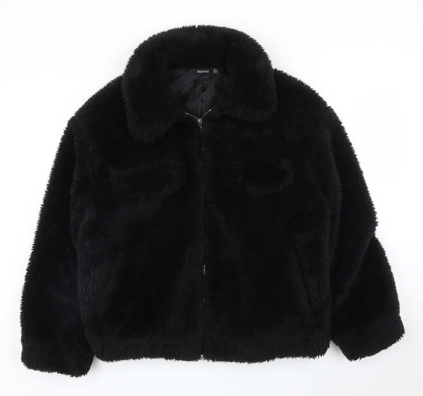 Boohoo Womens Black  Fleece Overcoat Coatigan Size 10