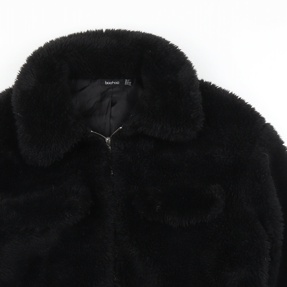 Boohoo Womens Black  Fleece Overcoat Coatigan Size 10