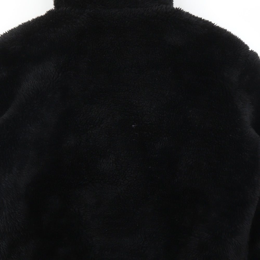 Boohoo Womens Black  Fleece Overcoat Coatigan Size 10