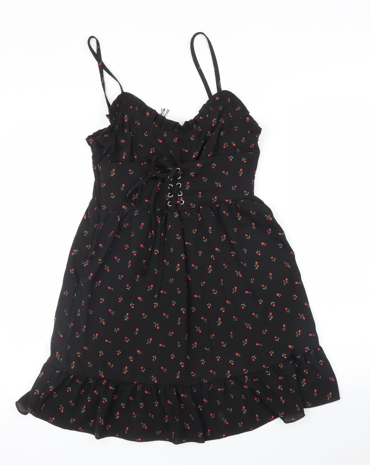 PRETTYLITTLETHING Womens Black Floral  Tunic Blouse Size 8