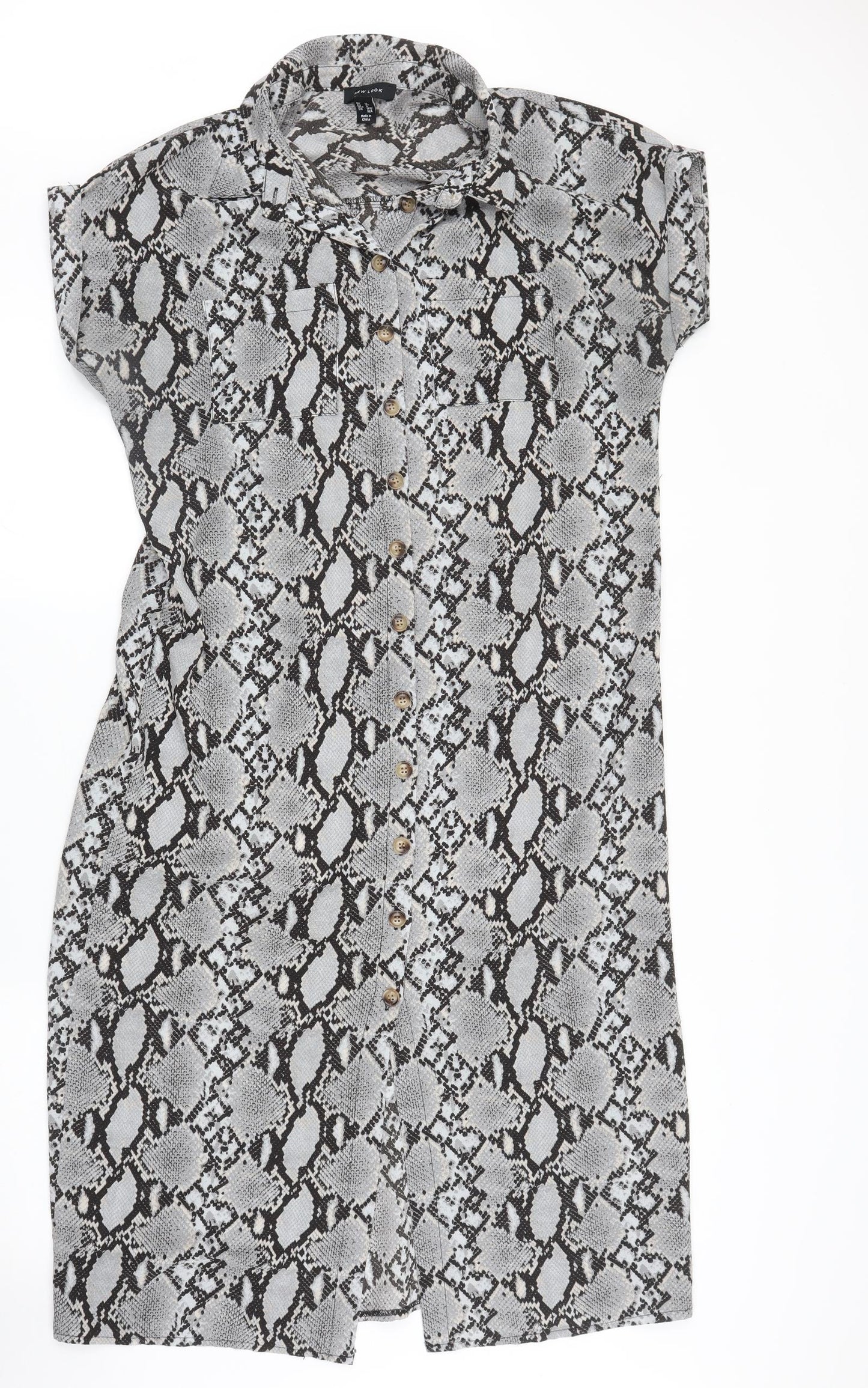 New Look Womens Grey Striped  Shirt Dress  Size 12  - Snake print
