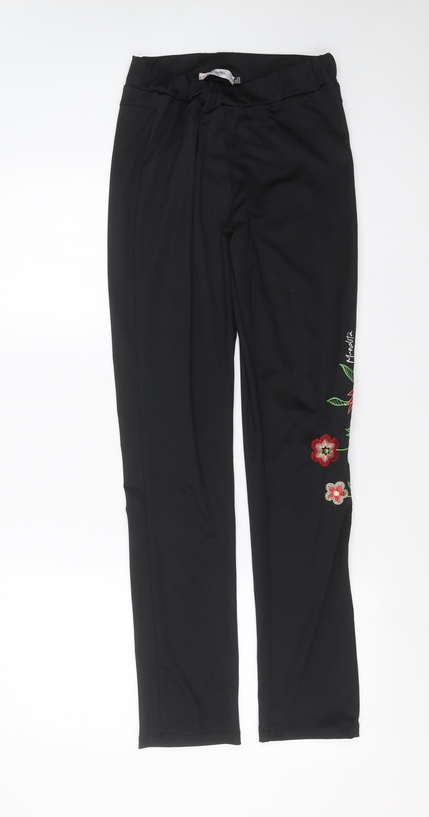 manolita Womens Black Floral  Trousers  Size XL L30 in - Floral embroidery