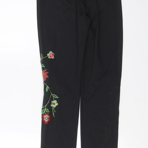 manolita Womens Black Floral  Trousers  Size XL L30 in - Floral embroidery