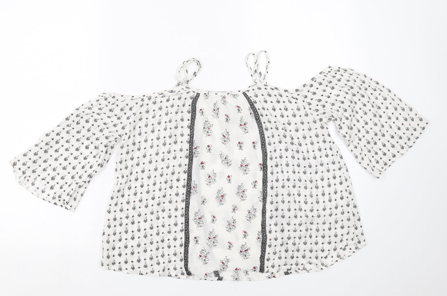 Bershka Womens White Geometric  Basic Blouse Size S  - cold Shoulder