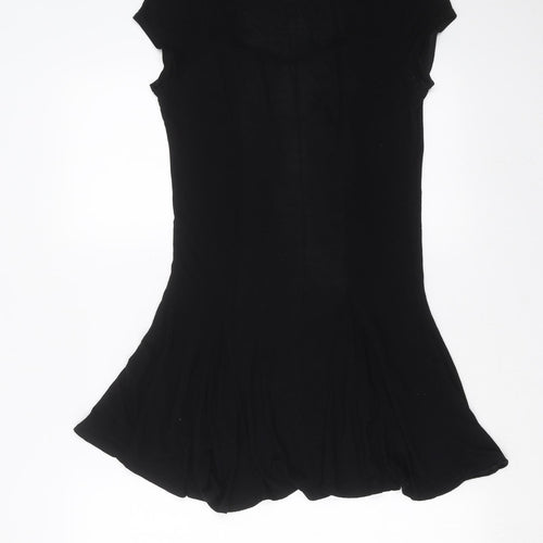 Dorothy Perkins Womens Black   Basic T-Shirt Size 12  - Ruffle detail