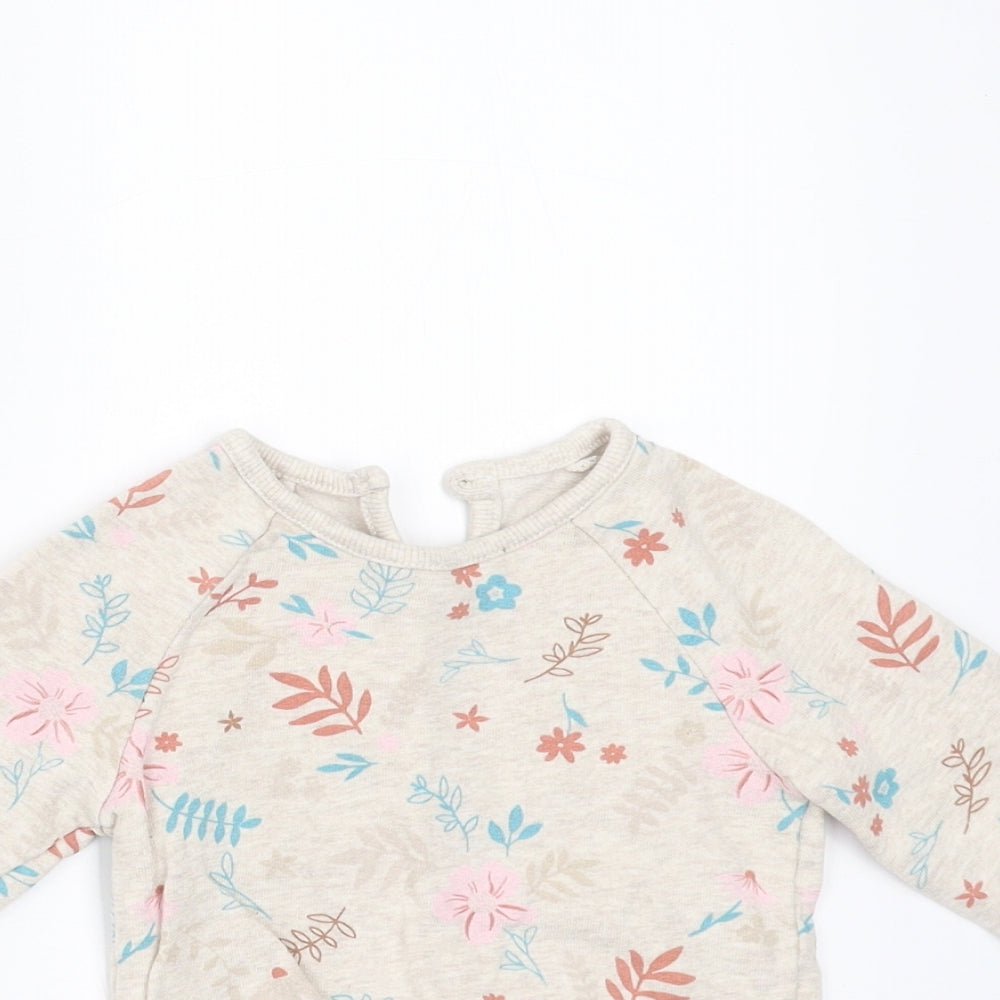 George Girls Beige Floral  Pullover Jumper Size 6-9 Months