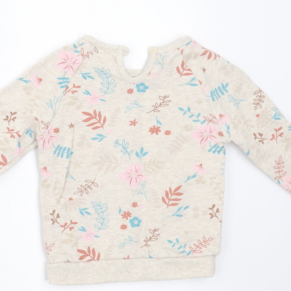 George Girls Beige Floral  Pullover Jumper Size 6-9 Months