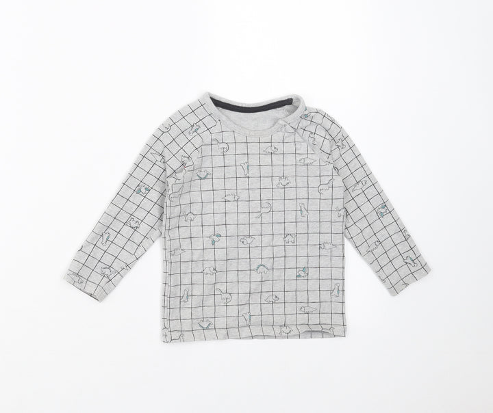 George Boys Grey Check  Basic T-Shirt Size 12-18 Months  - dinosaur