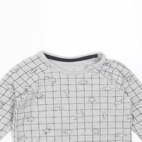 George Boys Grey Check  Basic T-Shirt Size 12-18 Months  - dinosaur