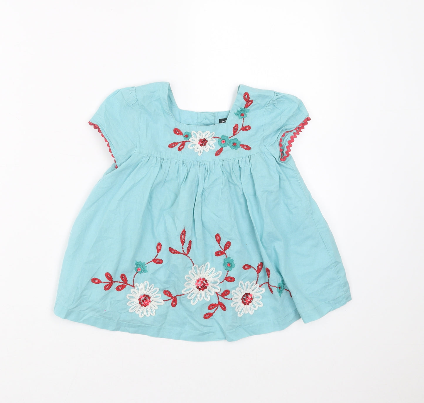 Marks and Spencer Girls Blue Floral  Basic Blouse Size 2-3 Years  - Floral embroidery