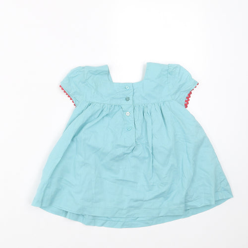 Marks and Spencer Girls Blue Floral  Basic Blouse Size 2-3 Years  - Floral embroidery