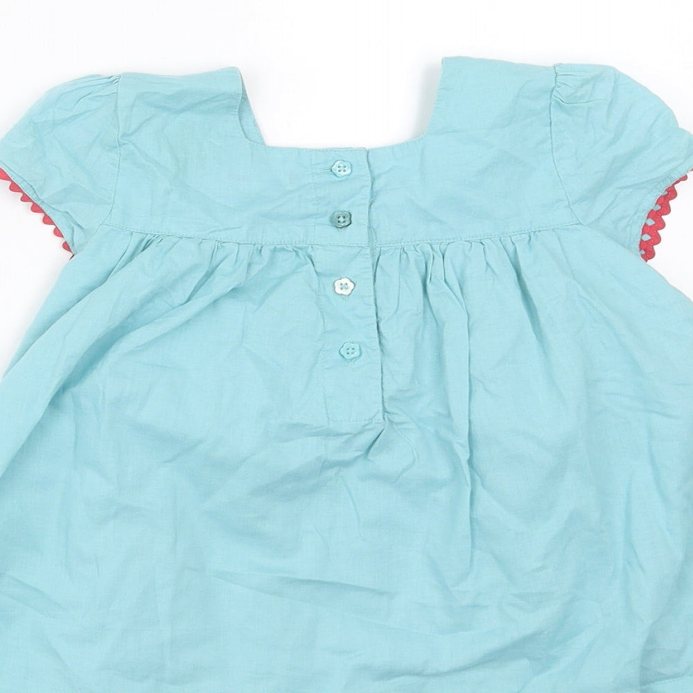 Marks and Spencer Girls Blue Floral  Basic Blouse Size 2-3 Years  - Floral embroidery