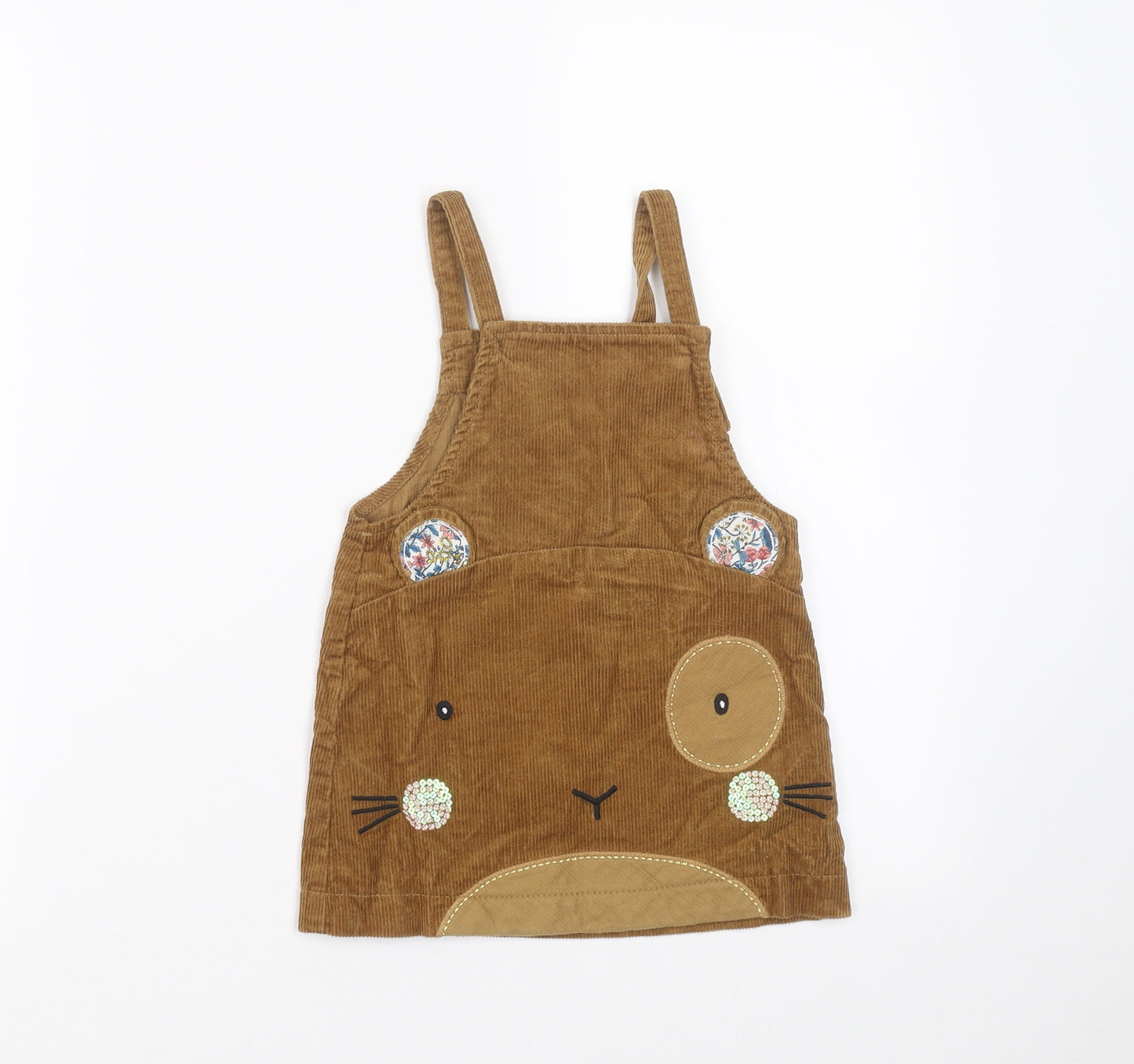 NEXT Girls Brown  Corduroy Pinafore/Dungaree Dress  Size 12-18 Months  - animal face