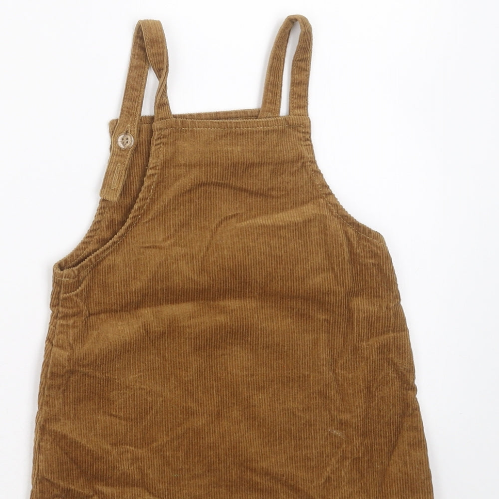 NEXT Girls Brown  Corduroy Pinafore/Dungaree Dress  Size 12-18 Months  - animal face
