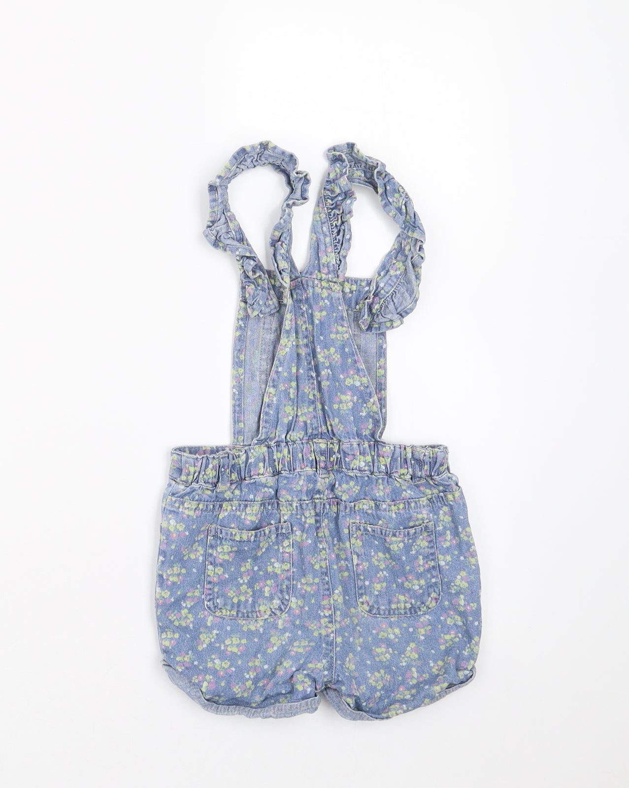 Young Dimension Girls Blue Floral Denim Dungaree One-Piece Size 2-3 Years