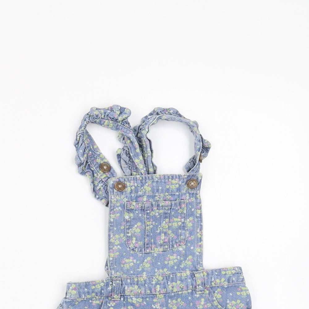 Young Dimension Girls Blue Floral Denim Dungaree One-Piece Size 2-3 Years