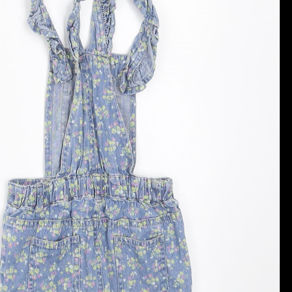 Young Dimension Girls Blue Floral Denim Dungaree One-Piece Size 2-3 Years