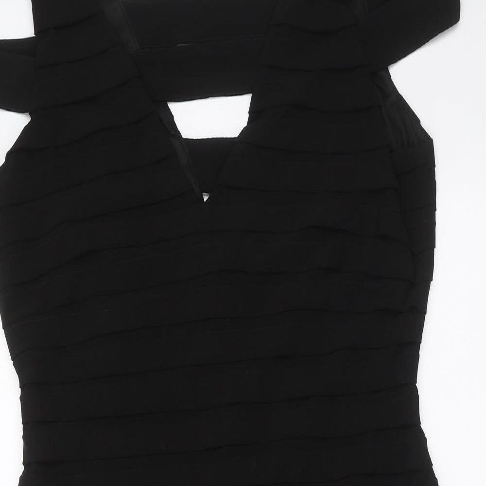 Adrianna Papell Womens Black Striped  Bodycon  Size 14