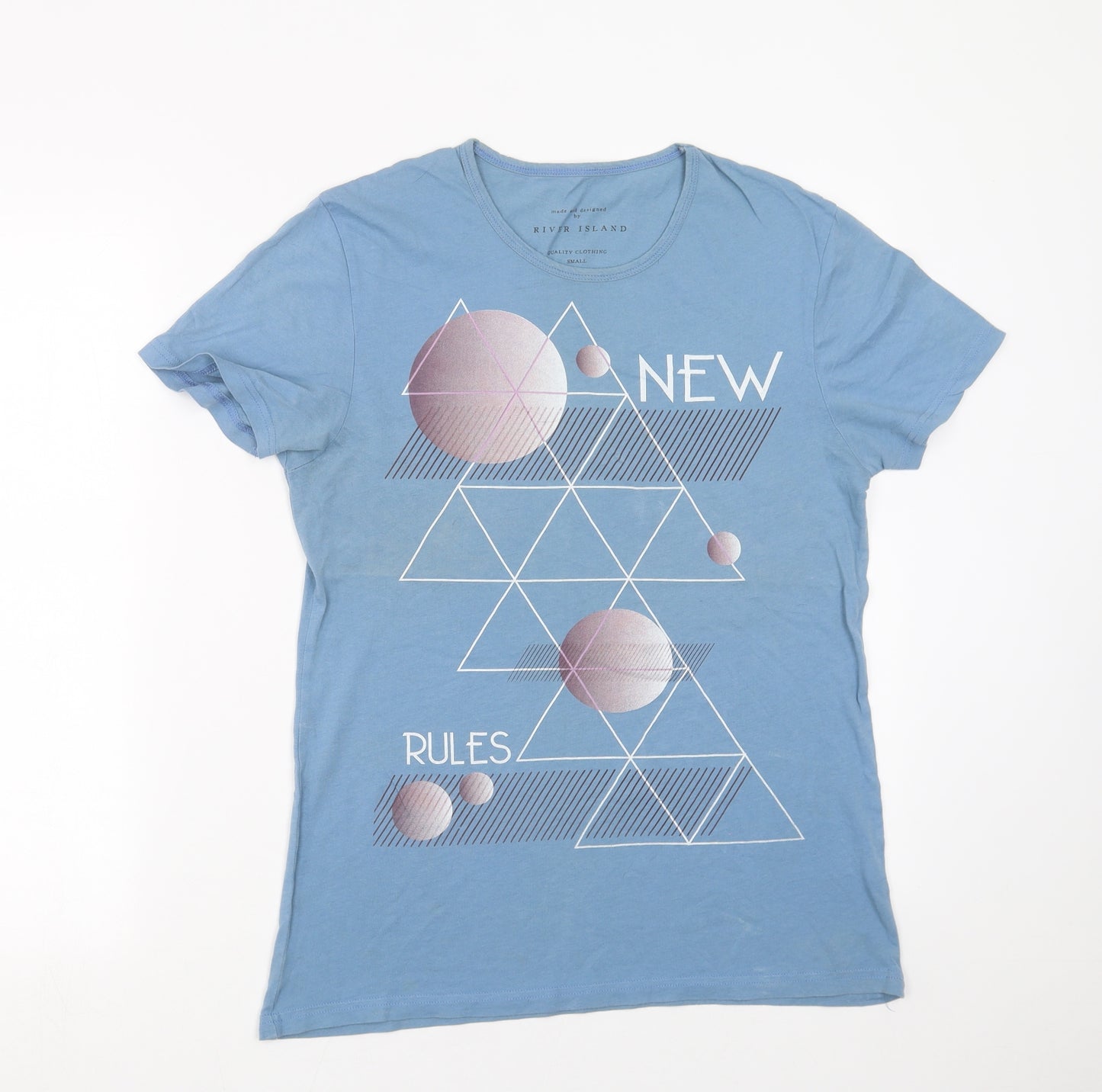 River Island Womens Blue Geometric  Basic T-Shirt Size S