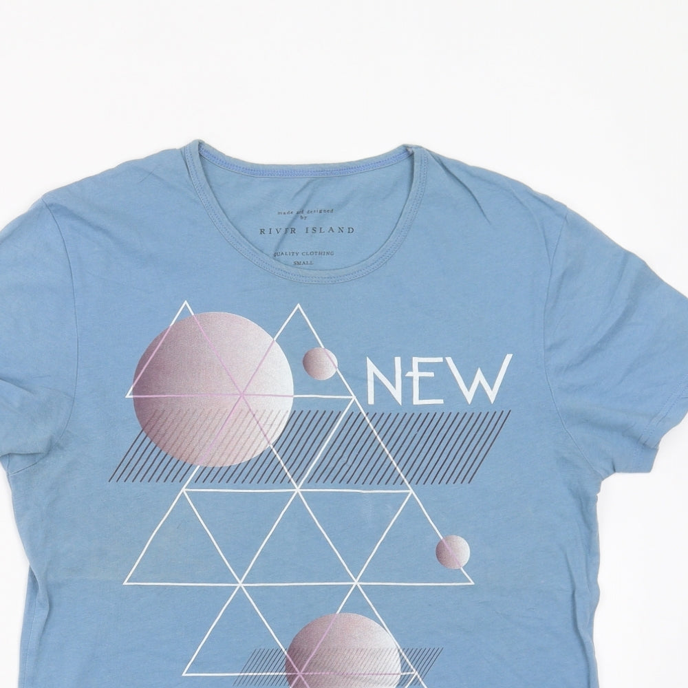 River Island Womens Blue Geometric  Basic T-Shirt Size S