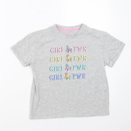 Matalan Girls Grey   Basic T-Shirt Size 6 Years  - girl power