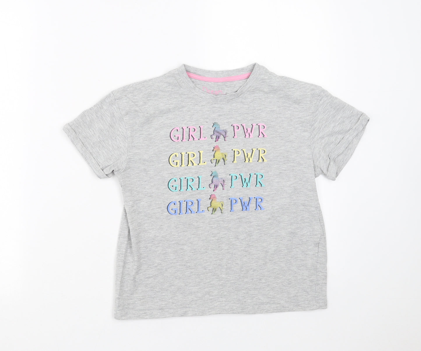 Matalan Girls Grey   Basic T-Shirt Size 6 Years  - girl power
