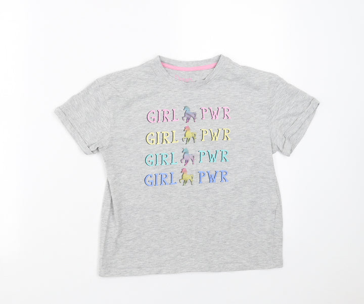 Matalan Girls Grey   Basic T-Shirt Size 6 Years  - girl power