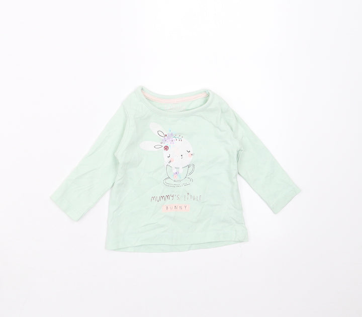 Lullaby Girls Green   Basic T-Shirt Size 0-3 Months  - rabbit