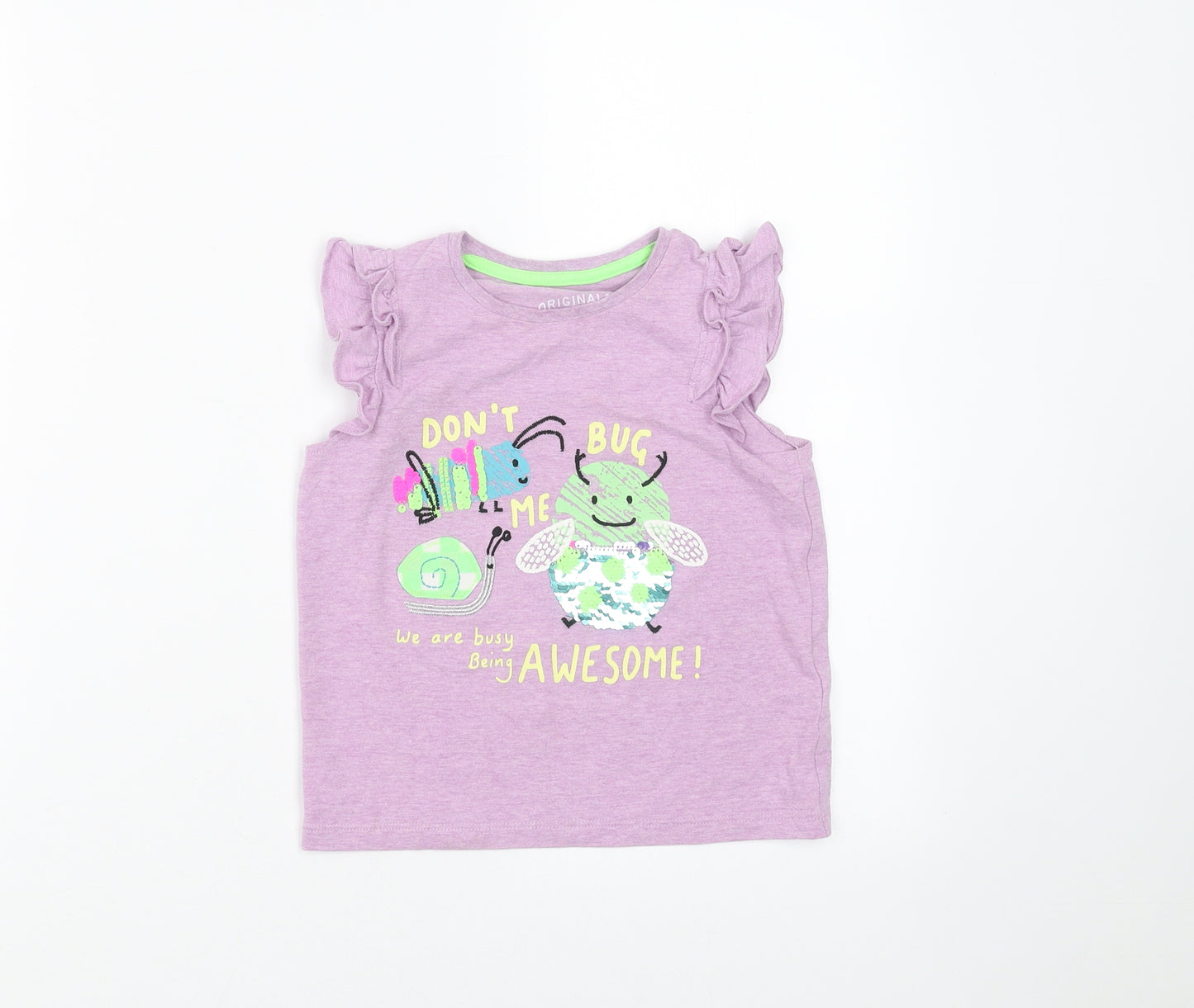 Marks and Spencer Girls Purple   Basic T-Shirt Size 4-5 Years  - bugs
