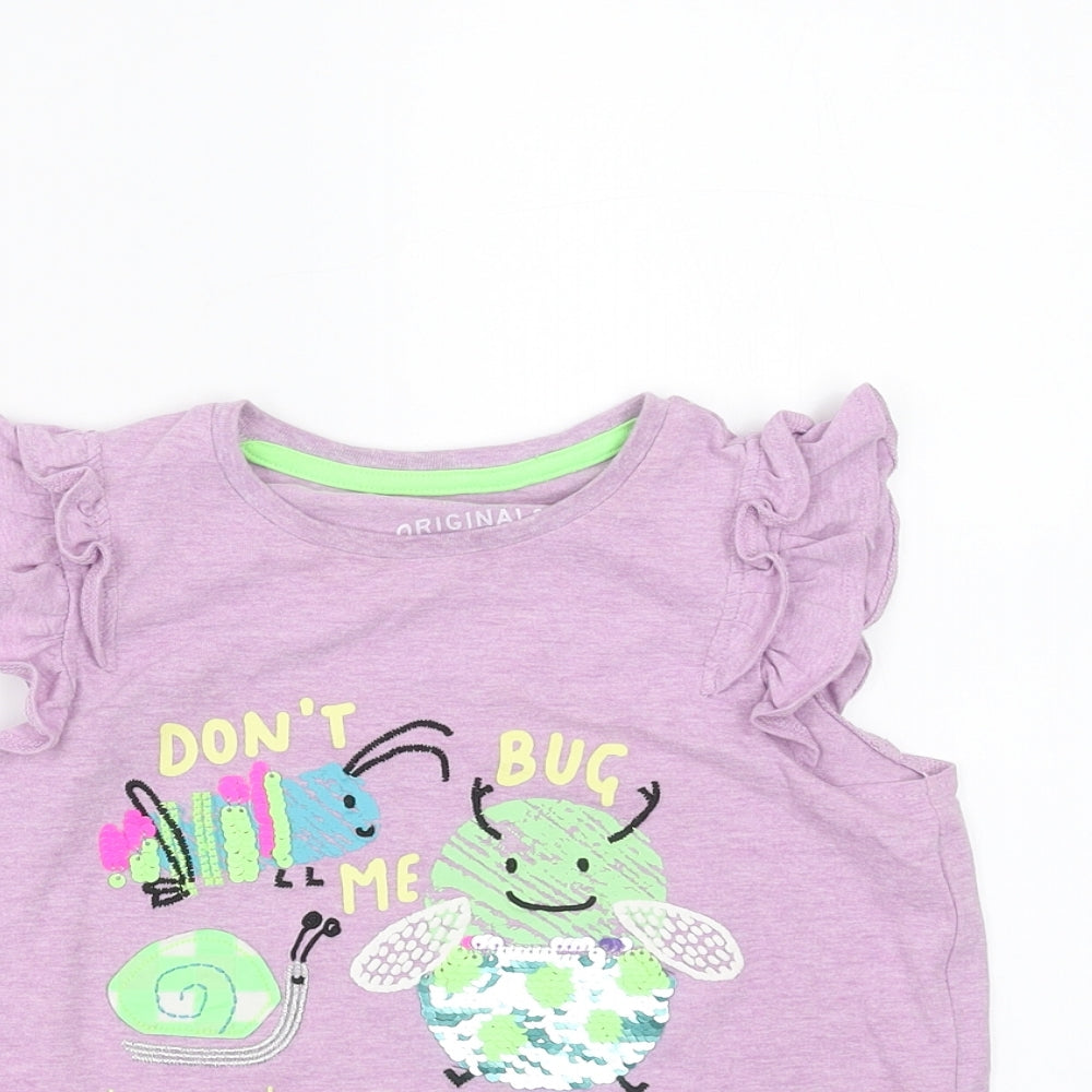 Marks and Spencer Girls Purple   Basic T-Shirt Size 4-5 Years  - bugs