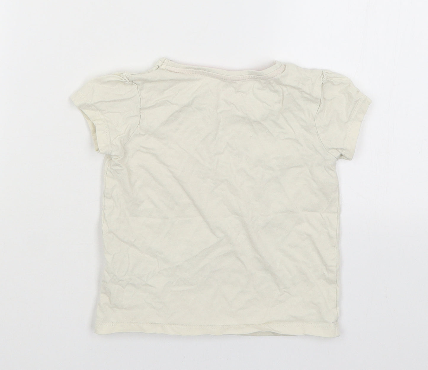 Primark Girls Ivory   Basic T-Shirt Size 2-3 Years  - Happy As Can Bee