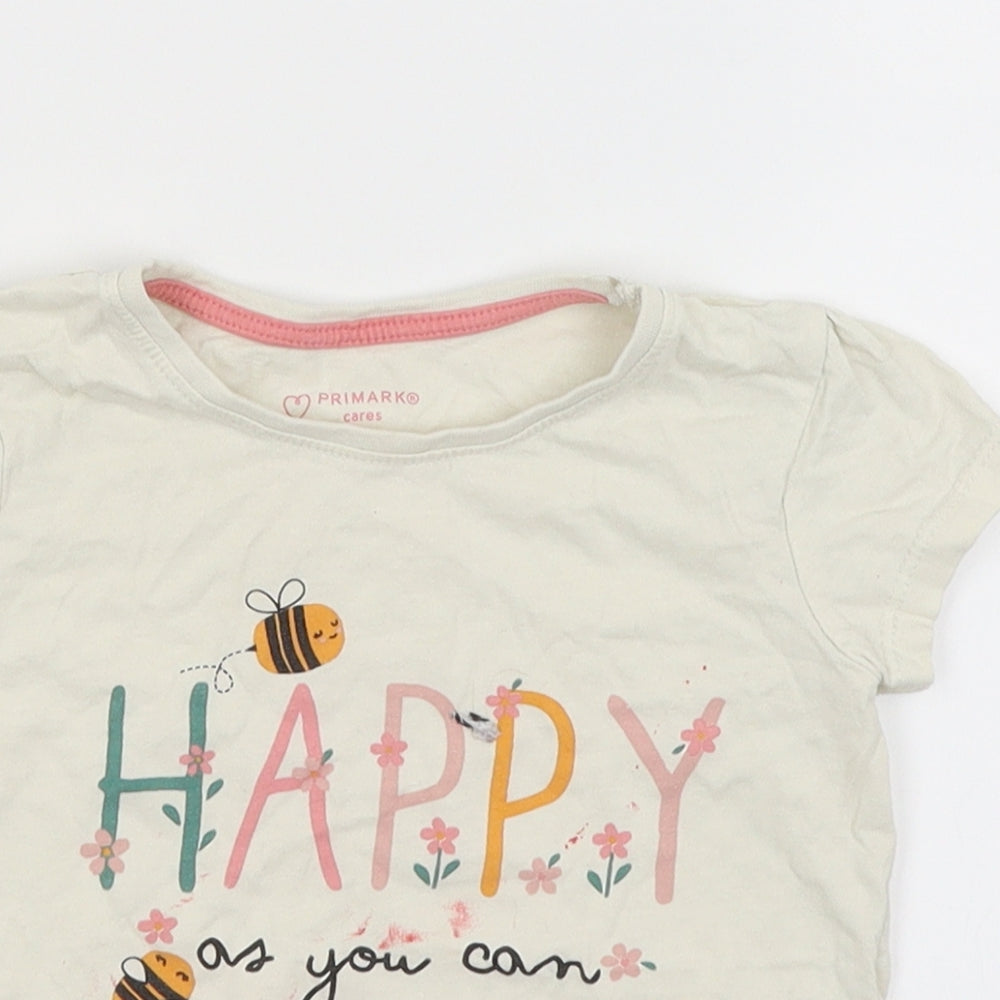 Primark Girls Ivory   Basic T-Shirt Size 2-3 Years  - Happy As Can Bee