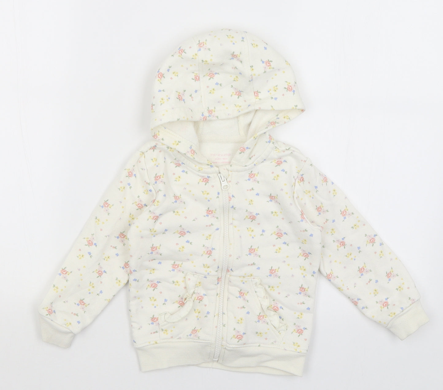 Primark Girls White Floral  Full Zip Hoodie Size 2-3 Years