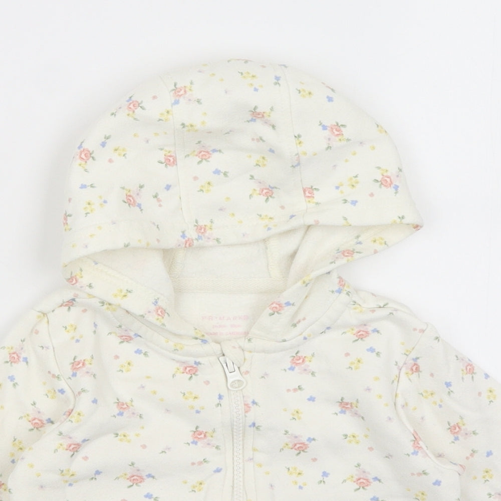 Primark Girls White Floral  Full Zip Hoodie Size 2-3 Years