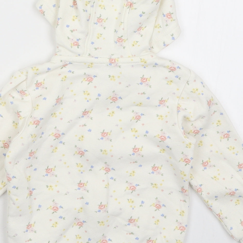 Primark Girls White Floral  Full Zip Hoodie Size 2-3 Years