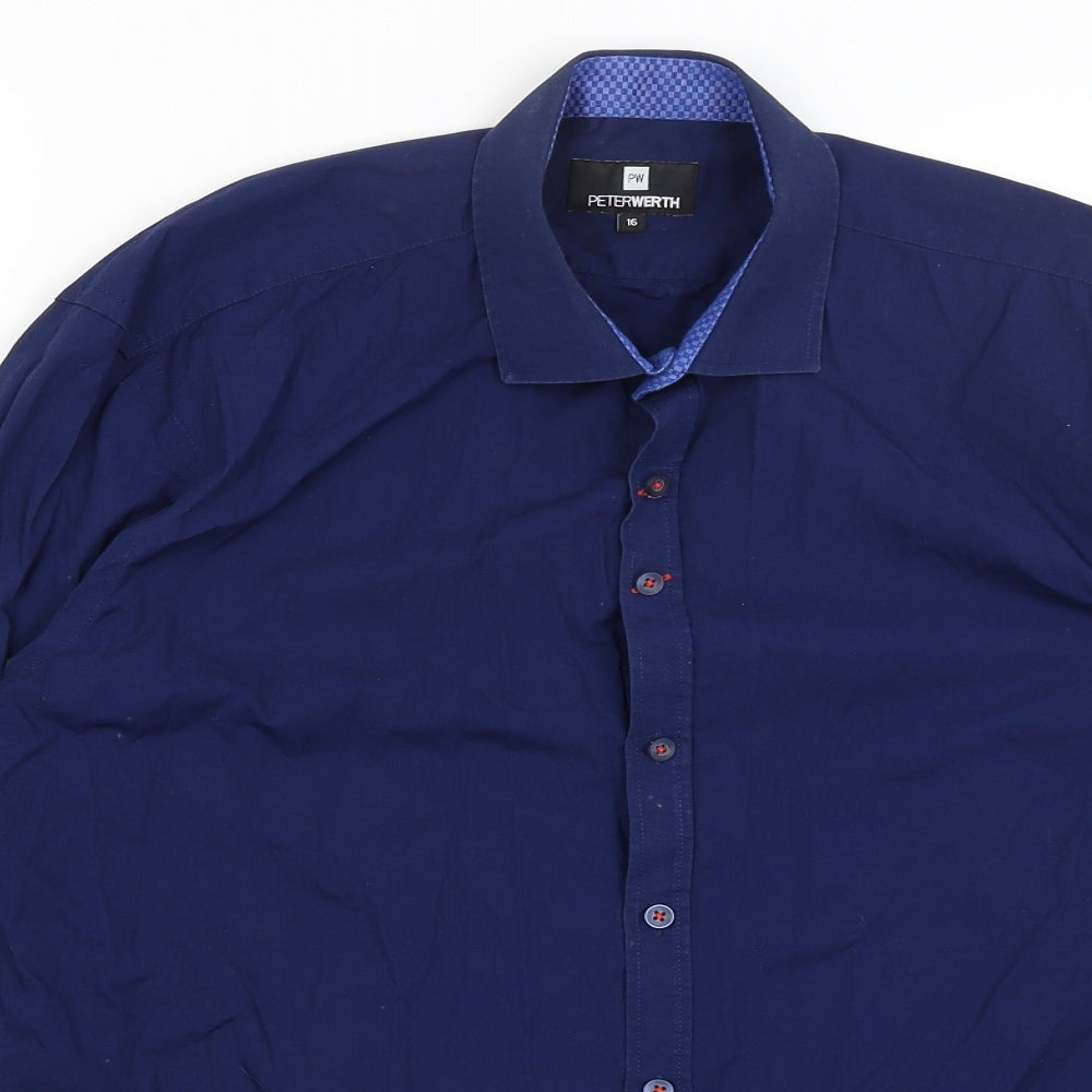 Peter Werth Mens Blue    Dress Shirt Size 16