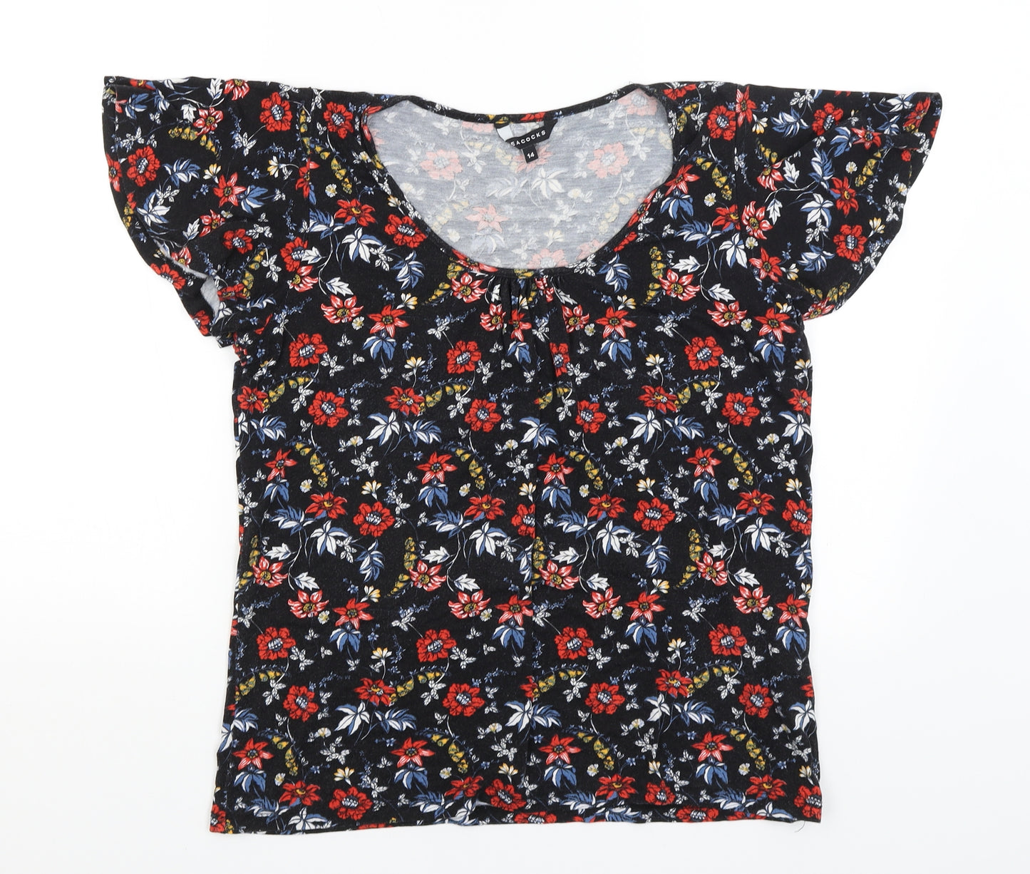 Peacocks Womens Black Floral  Basic T-Shirt Size 14